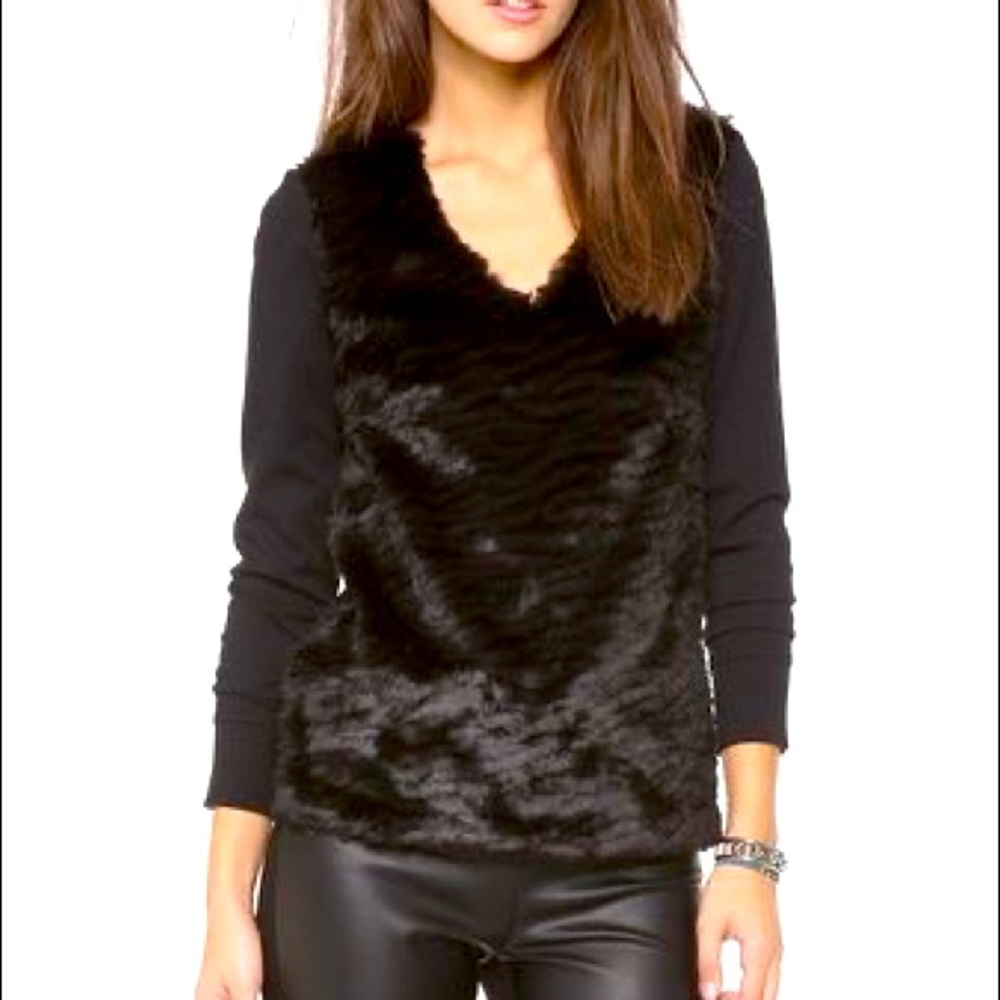 Club Monaco Black Faux Fur Sweatshirt